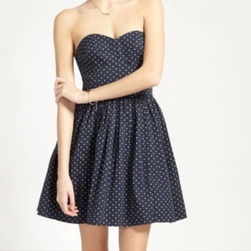 Jack Wills Navy Blue Polka Dot Strapless Dress